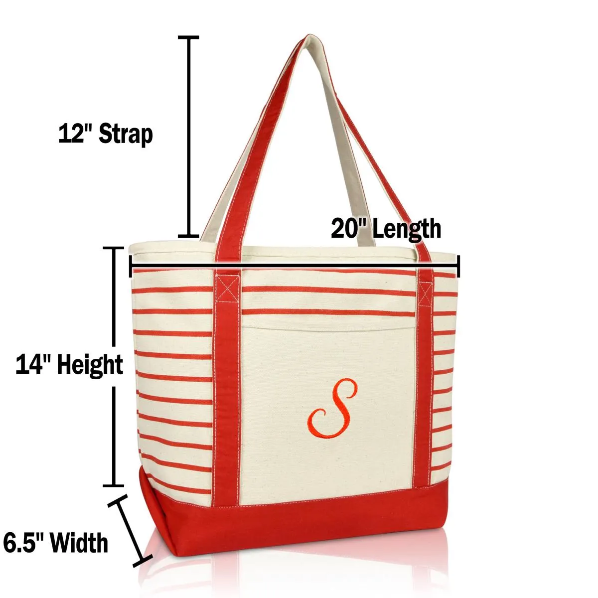 Dalix Striped S-Initial Tote Bag Womens Ballent Letter S