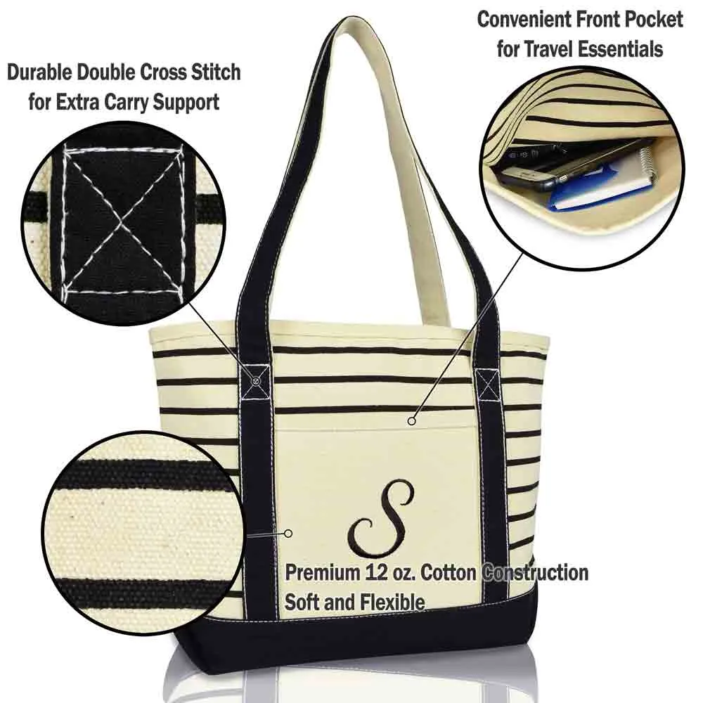 Dalix Striped S-Initial Tote Bag Womens Ballent Letter S