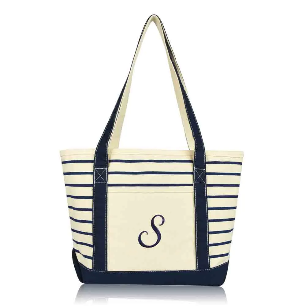 Dalix Striped S-Initial Tote Bag Womens Ballent Letter S