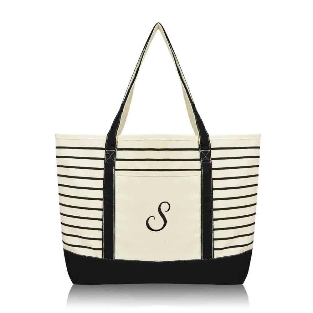 Dalix Striped S-Initial Tote Bag Womens Ballent Letter S