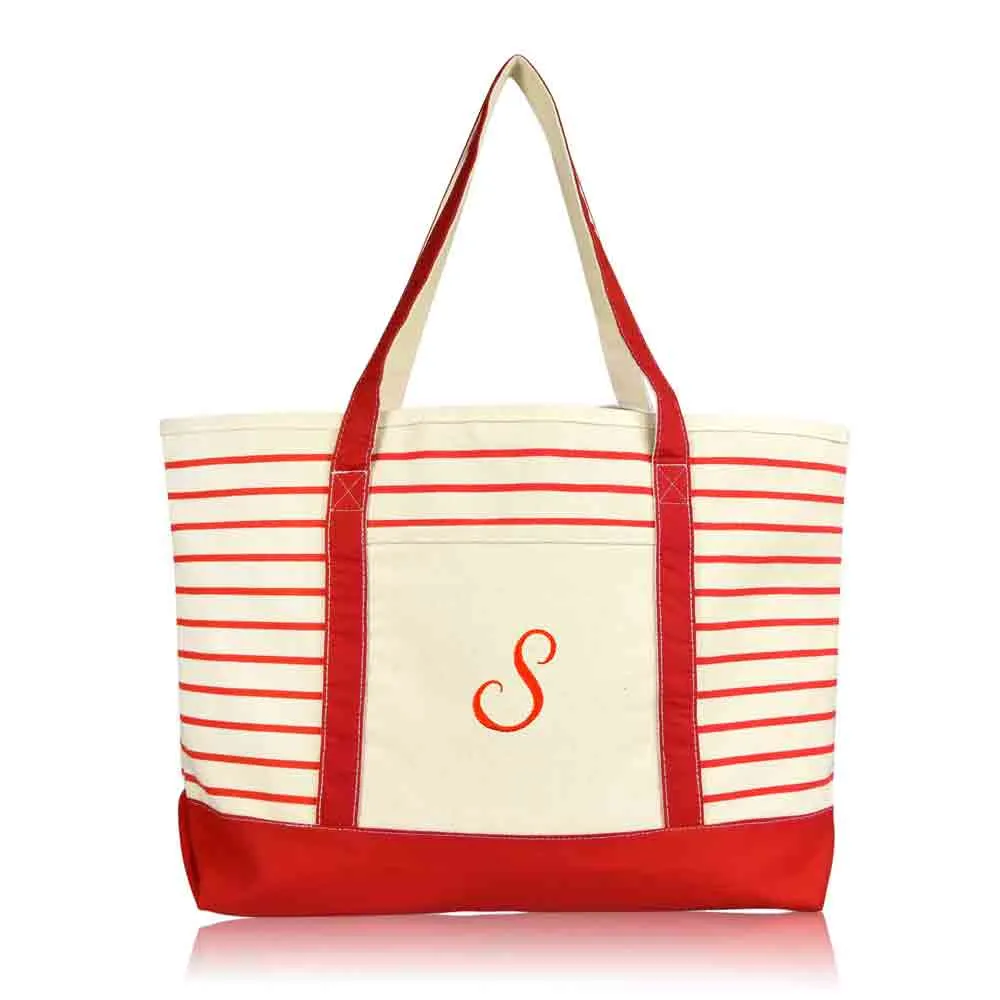 Dalix Striped S-Initial Tote Bag Womens Ballent Letter S