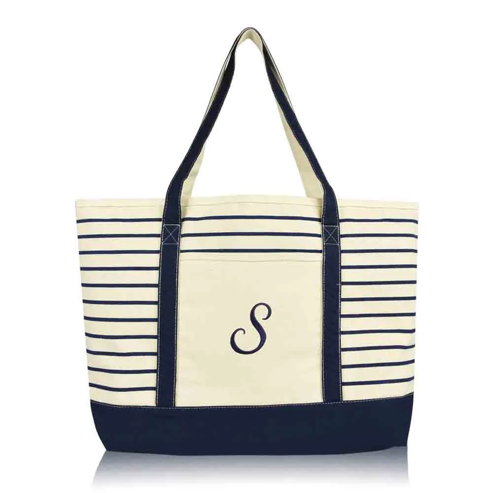 Dalix Striped S-Initial Tote Bag Womens Ballent Letter S