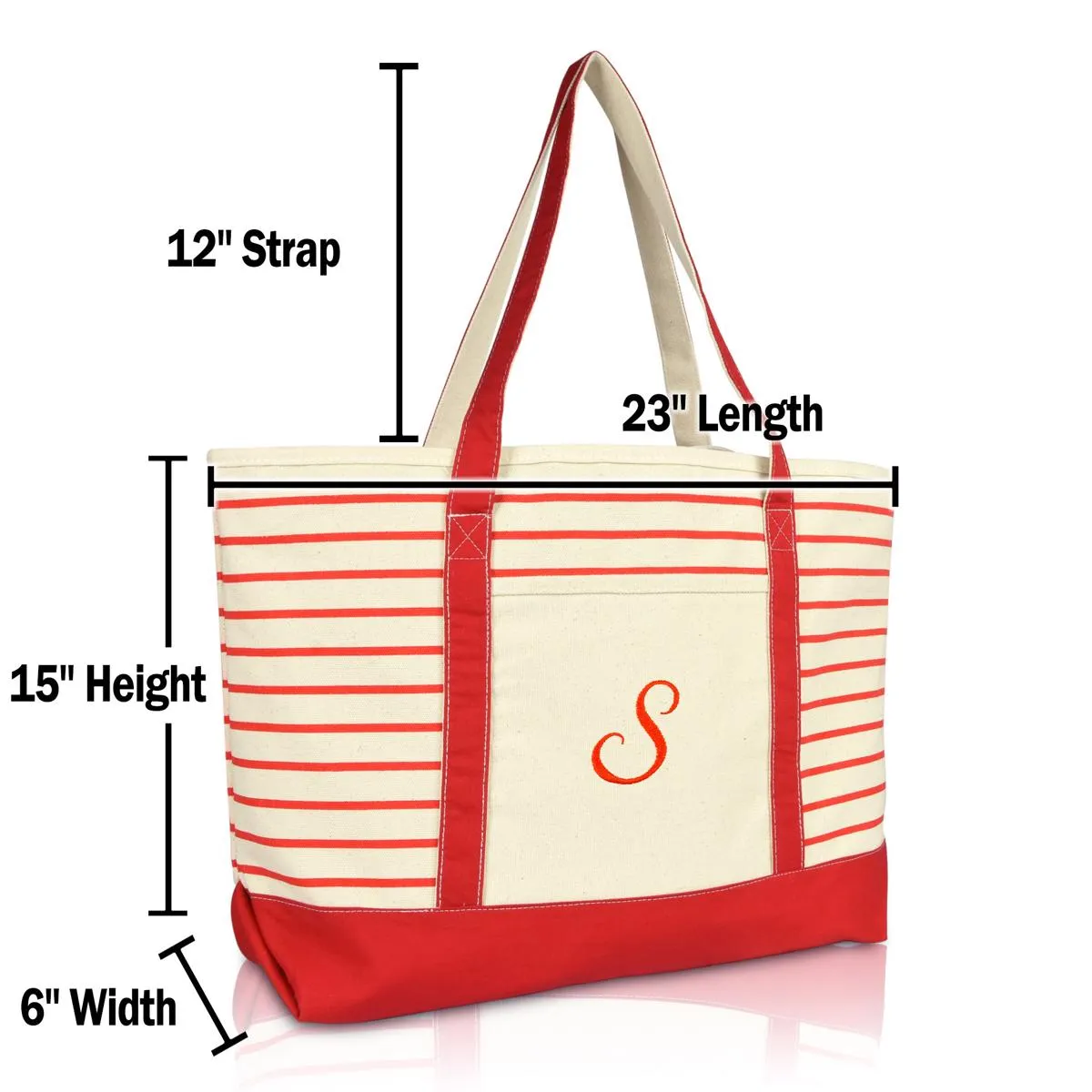 Dalix Striped S-Initial Tote Bag Womens Ballent Letter S