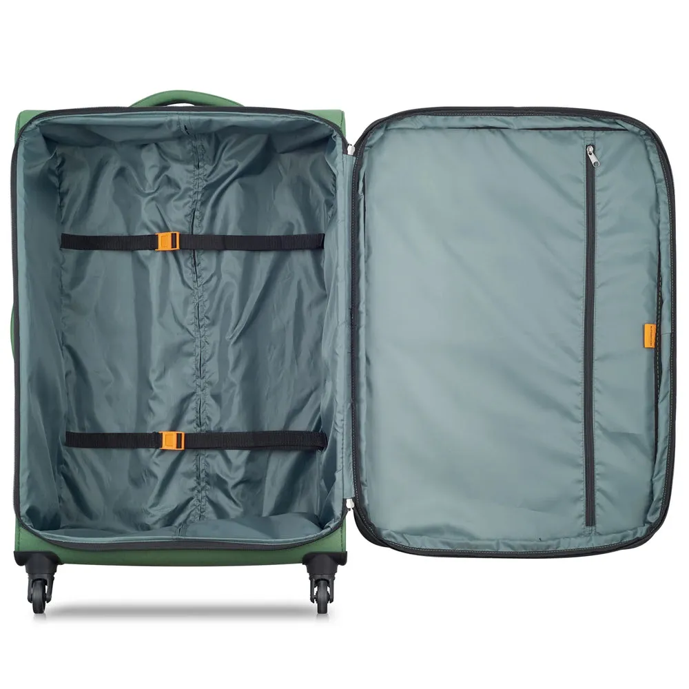 Delsey Paris Securitech Vanguard DY40038 66cm 4 Double Wheels Expandable Cabin Soft Trolley Case - Green