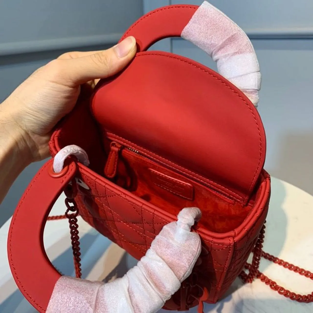 DI Mini Lady Bag with Chain Matte Hardware Spring/Summer Collection, Red , For Women Women’s Handbags, 18cm CD