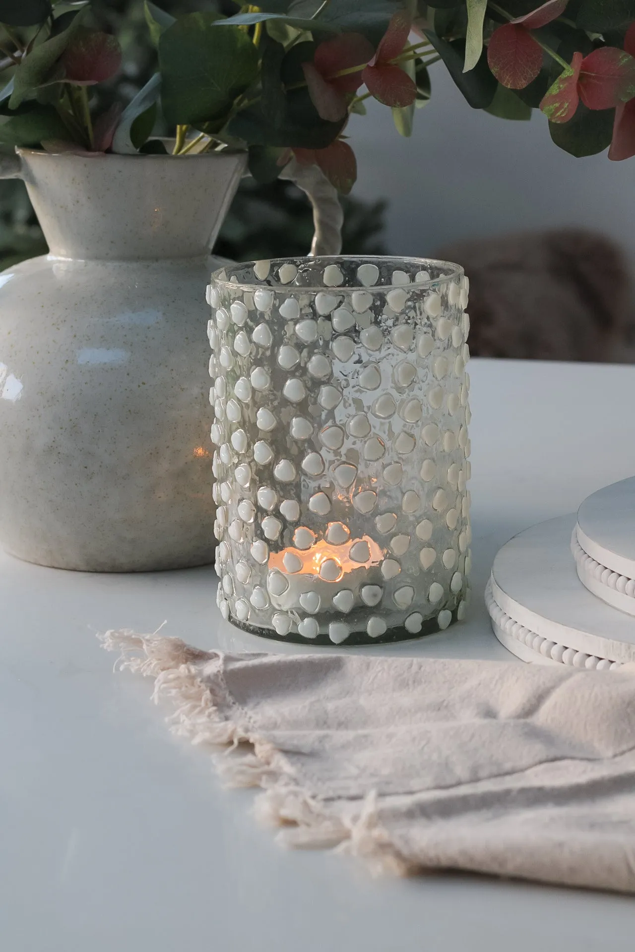 Dotty Heart Pattern Glass Lantern