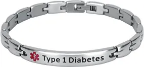 Elegant Surgical Grade Steel Medical Alert ID Bracelet - Women's / Type 1 Diabetes