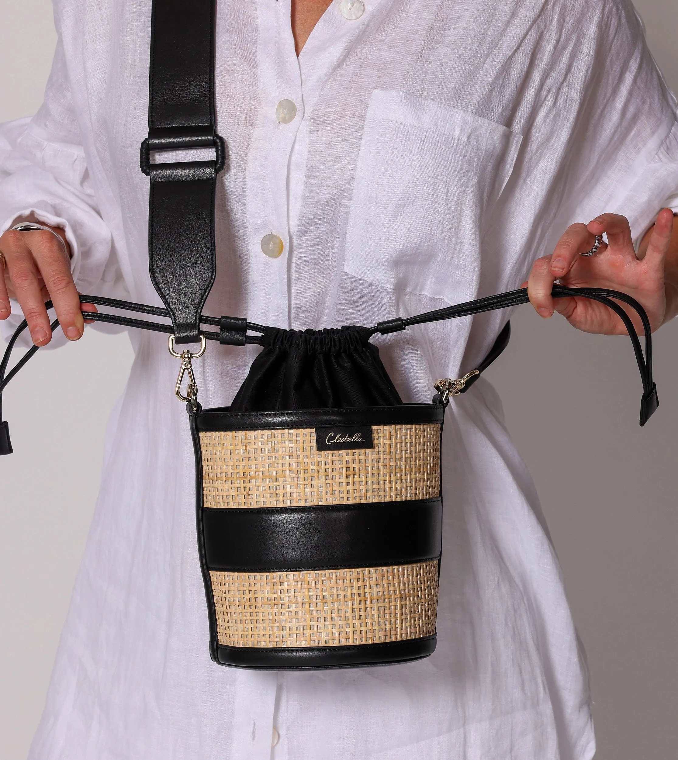 Emery Rattan Bucket Bag | Natural & Black