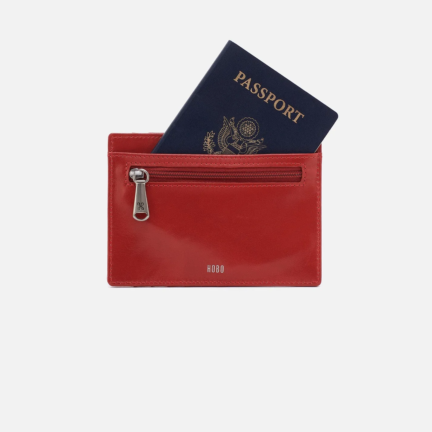 Euro Slide Card Case In Polished Leather - Brick