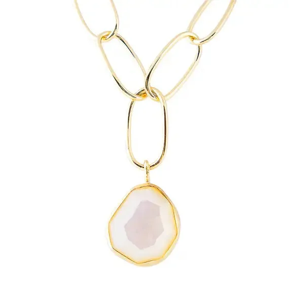 Fairley Free-Form Mother of Pearl Link Necklace - Gold