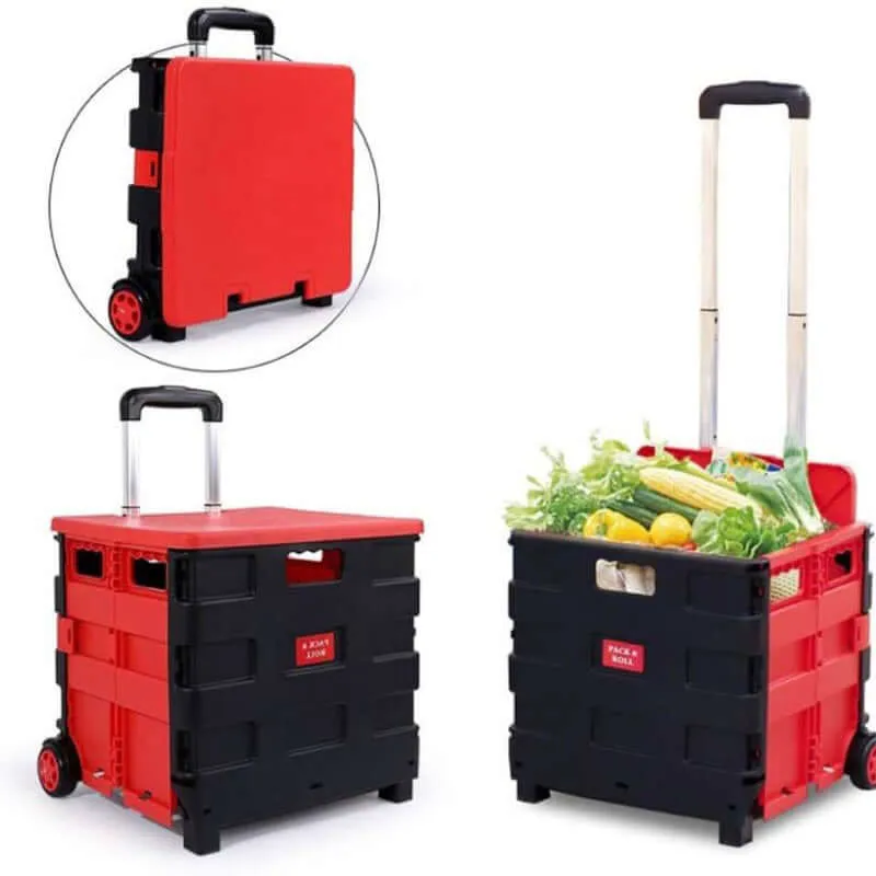 Foldable Trolley Foldable Shopping Trolley Cart Portable Collapsible Folding Wheel Grocery Trolley Crate