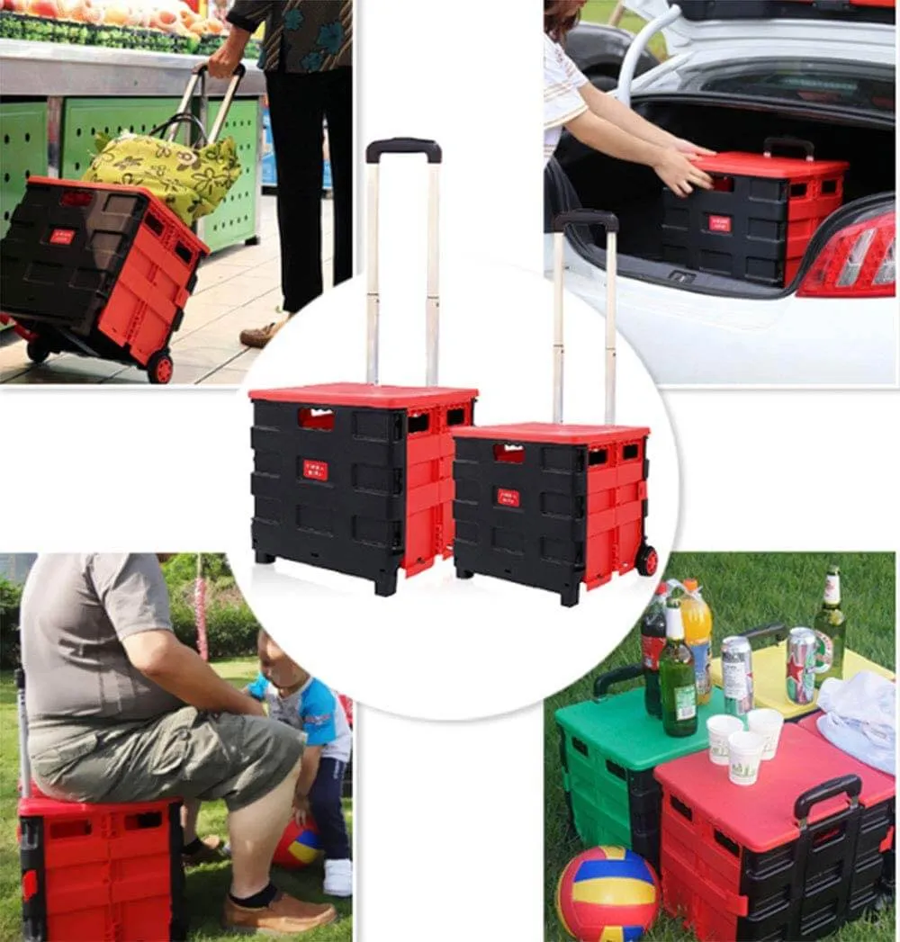 Foldable Trolley Foldable Shopping Trolley Cart Portable Collapsible Folding Wheel Grocery Trolley Crate