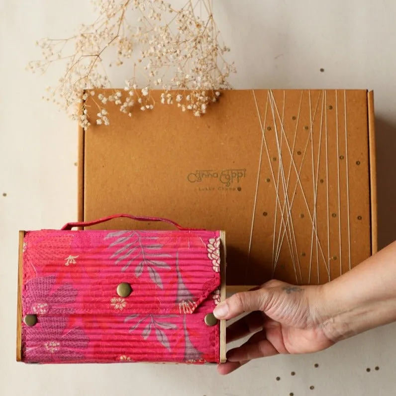 Gift For Her- Upcycled Fabric & Brass Box Pink Clutch Gift Box