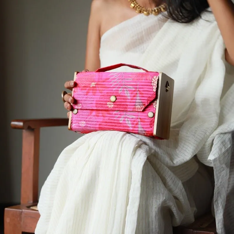 Gift For Her- Upcycled Fabric & Brass Box Pink Clutch Gift Box