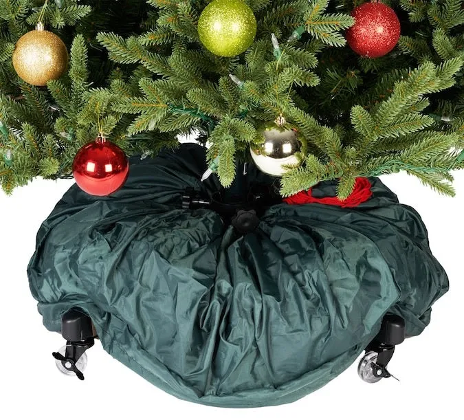 Green Collapsible Rolling Upright Christmas Tree Storage Bag With Rolling Tree Stand