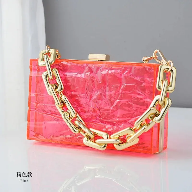 Green Pink Transparent Bag Acrylic Clutch Purse Party Bags For Women