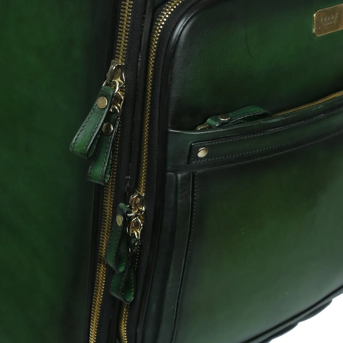 Green Quad Wheel Leather Strolley Travel Bag By Brune & Bareskin