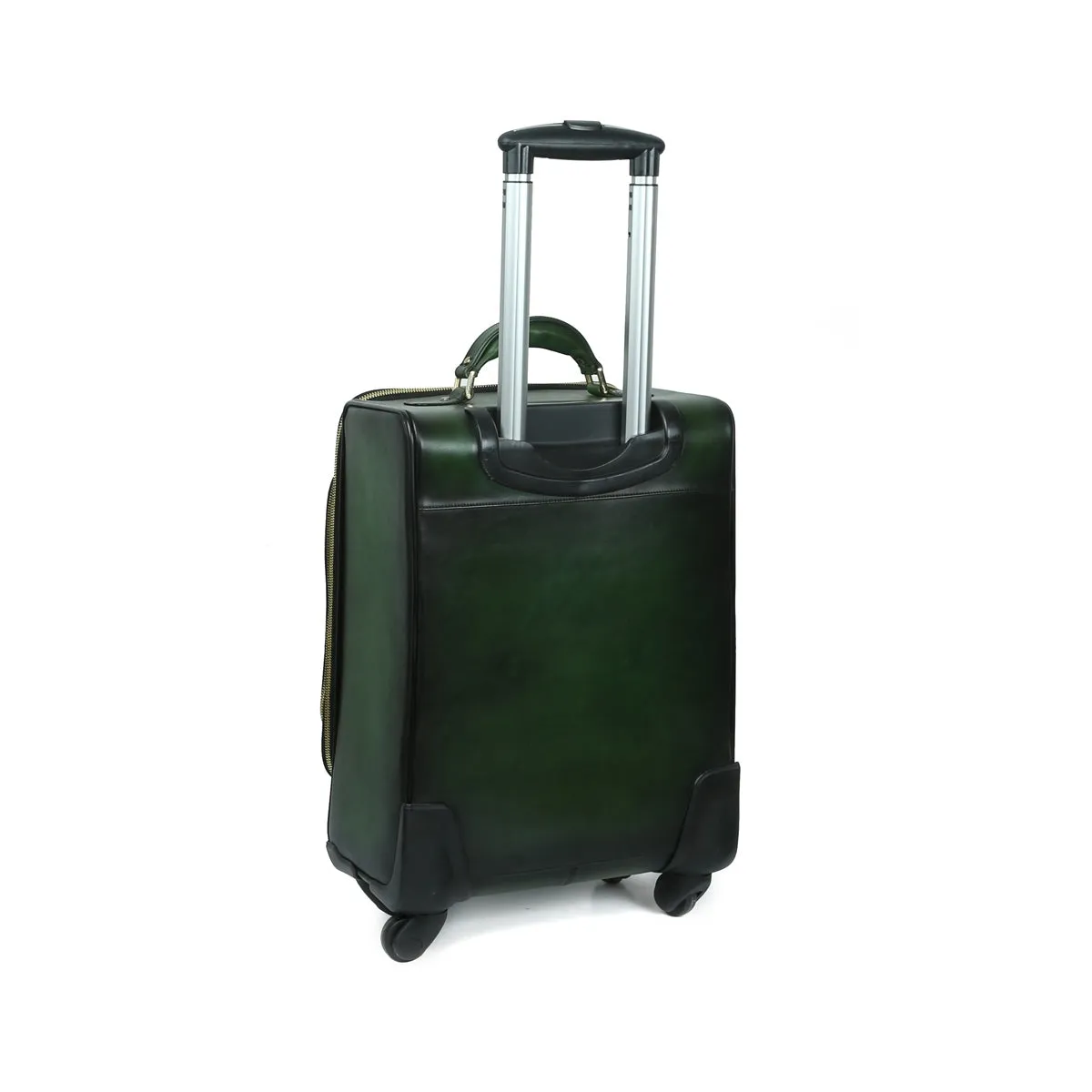 Green Quad Wheel Leather Strolley Travel Bag By Brune & Bareskin