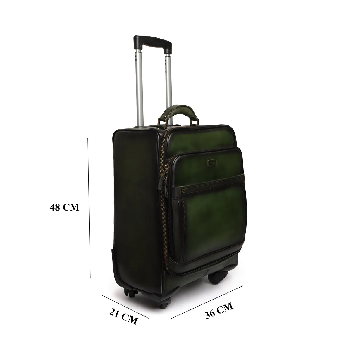 Green Quad Wheel Leather Strolley Travel Bag By Brune & Bareskin