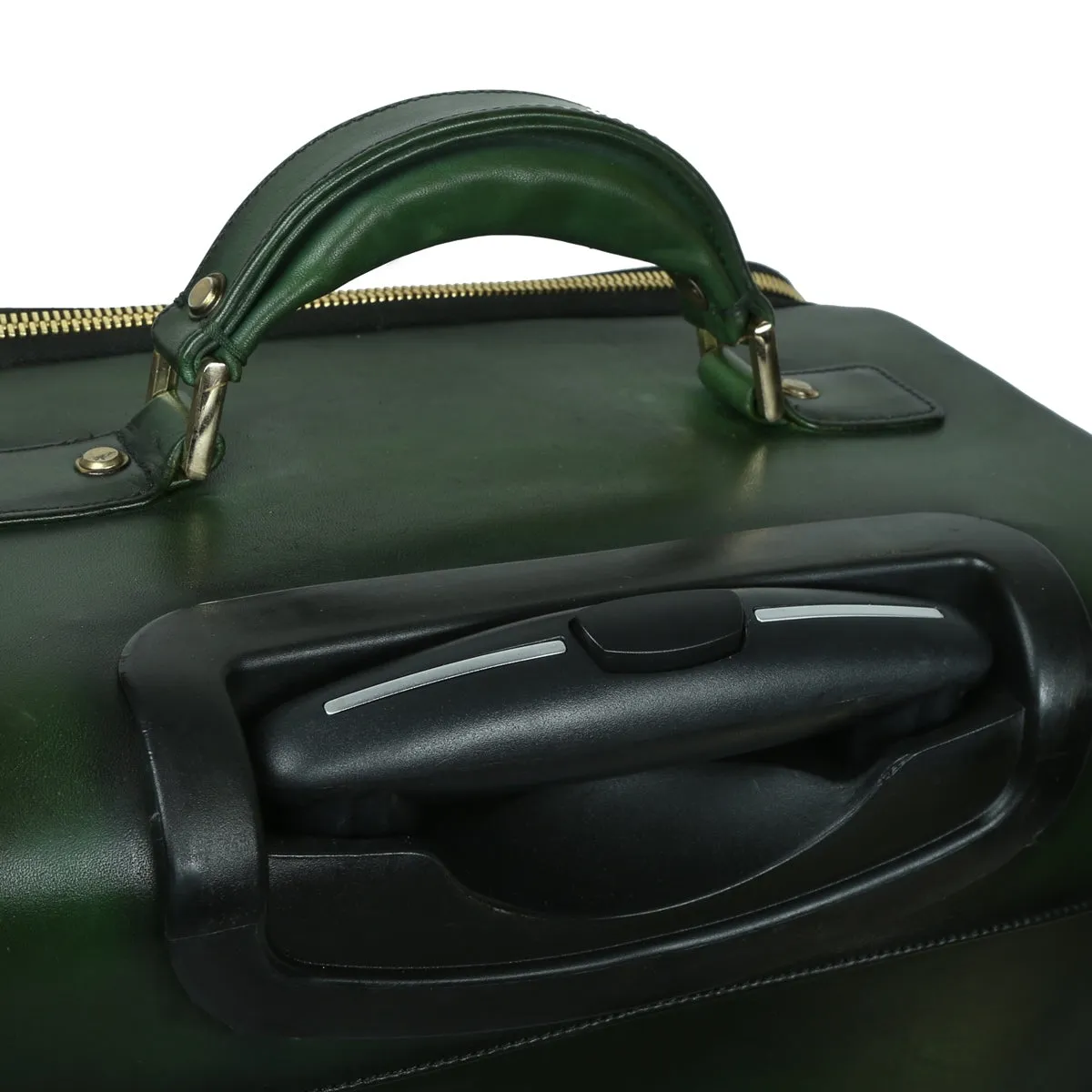 Green Quad Wheel Leather Strolley Travel Bag By Brune & Bareskin