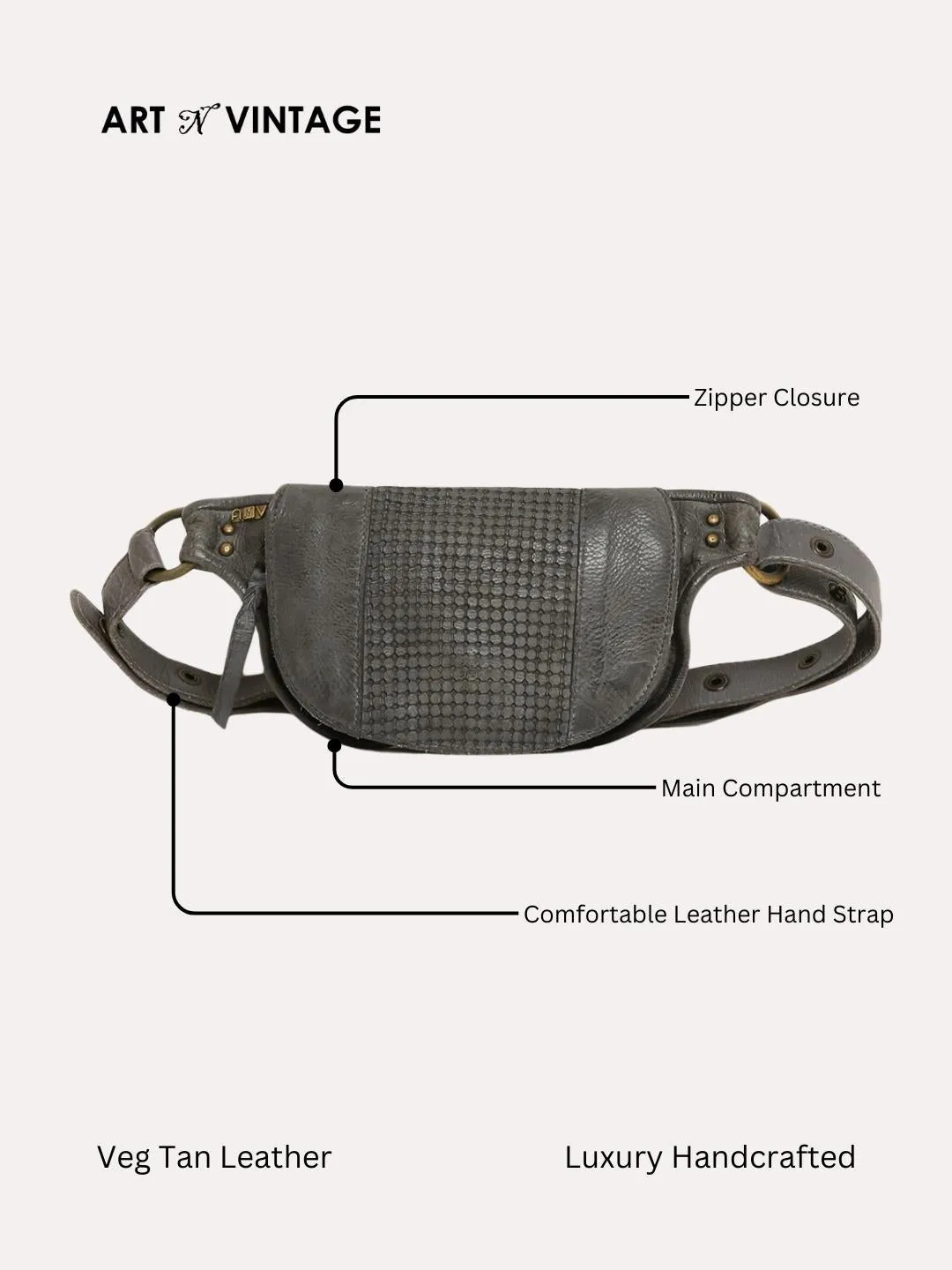 Grey Genuine Leather Crossover Waist Belt Bag