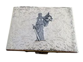 Handmade Antique Silver Embossed Lady Justice Cigarette Case - Lawyer