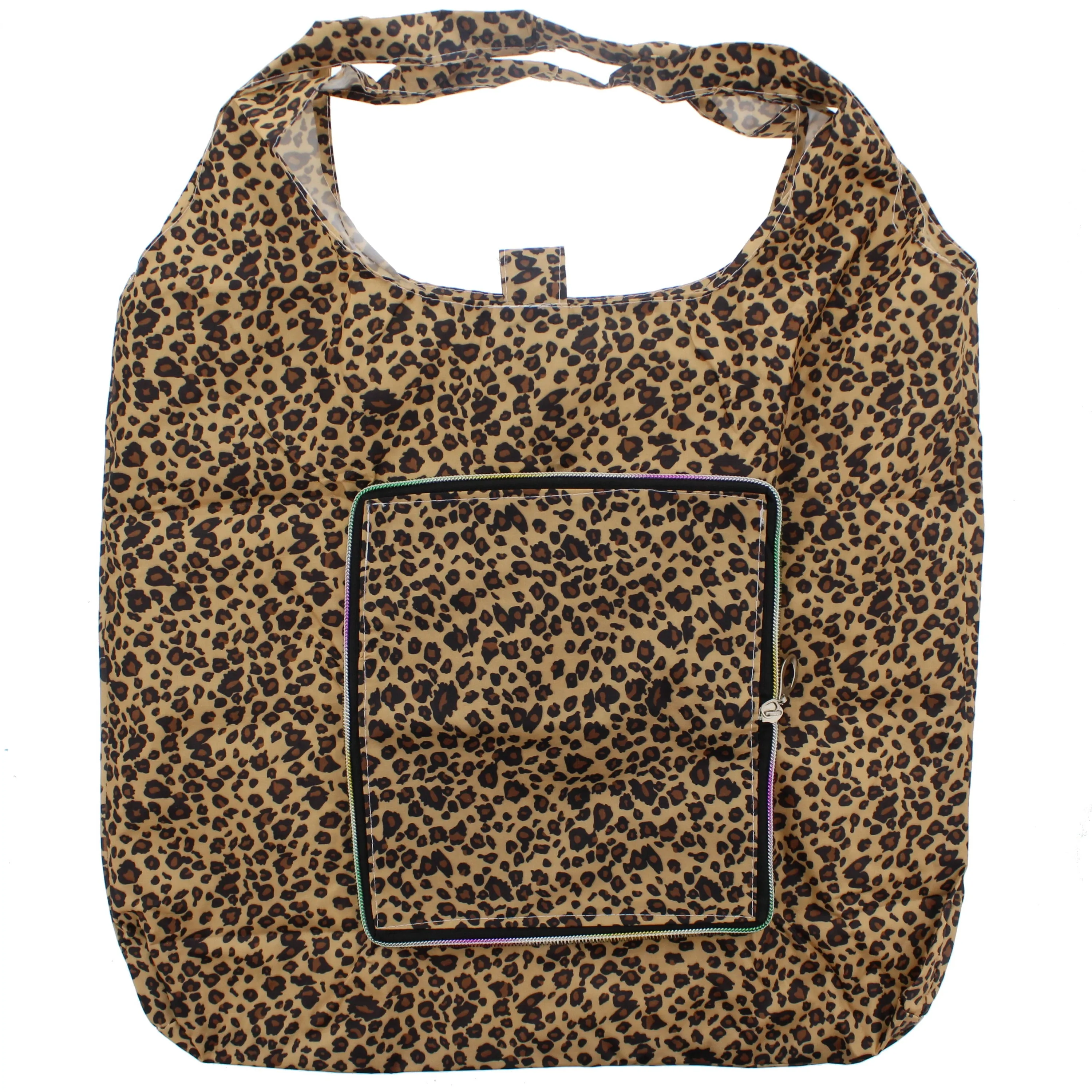 Heavy Duty Leopard Print Shopping Bag in Zip Wallet