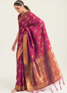 Hibiscus Purple Zari Butta Woven Banasari Silk Saree