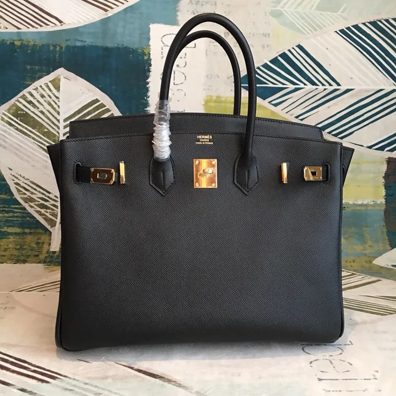 HM Birkin Black For Women Gold Toned Hardware 13.8in/35cm