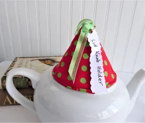 Knob Holder Red Green Polka Dots Teapot Lid Holder Padded Green White Polka Dots Inside