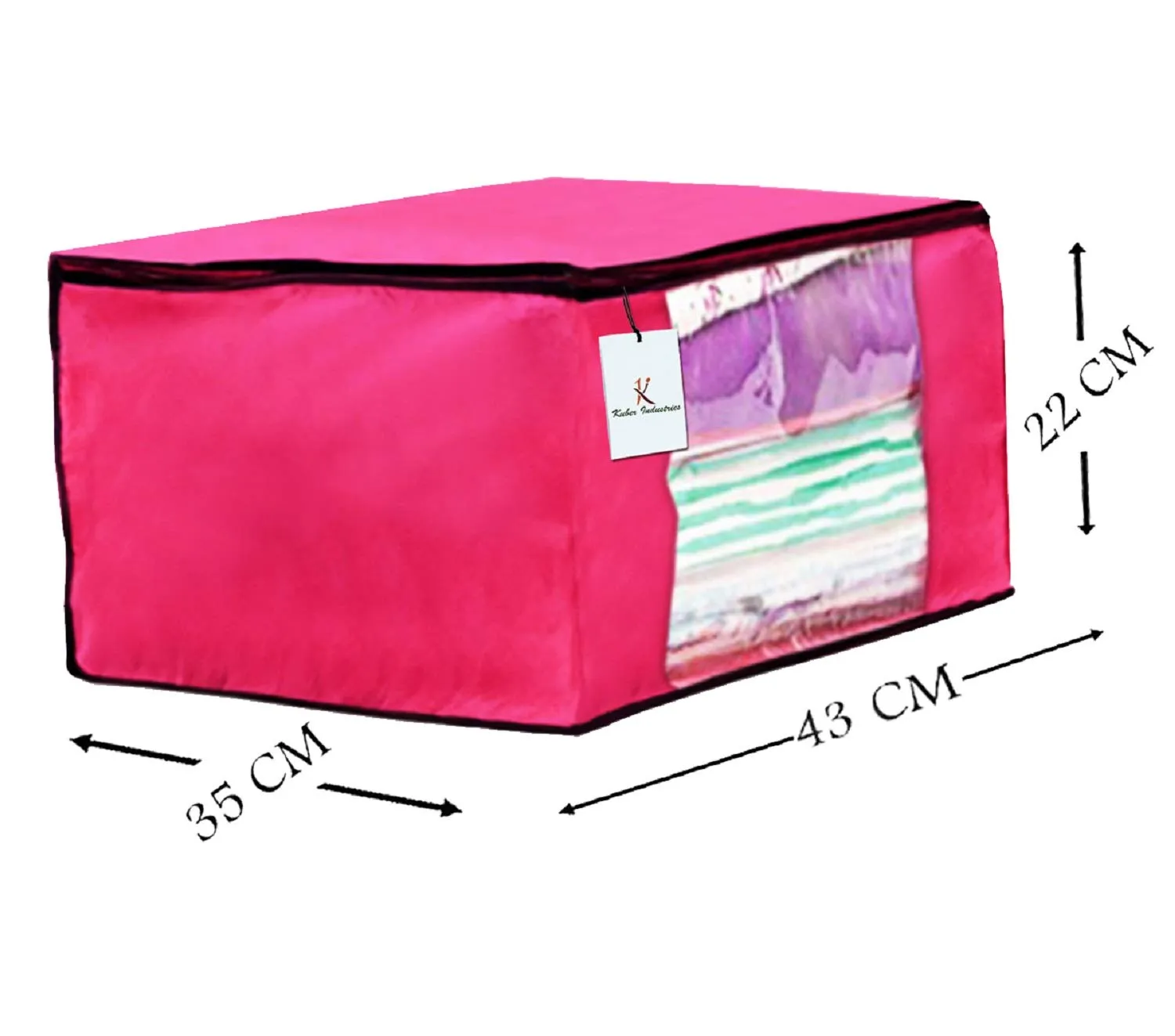 Kuber Industries 5 Piece Non Woven Fabric Saree Cover Set with Transparent Window, Extra Large, Pink-CTKTC23762