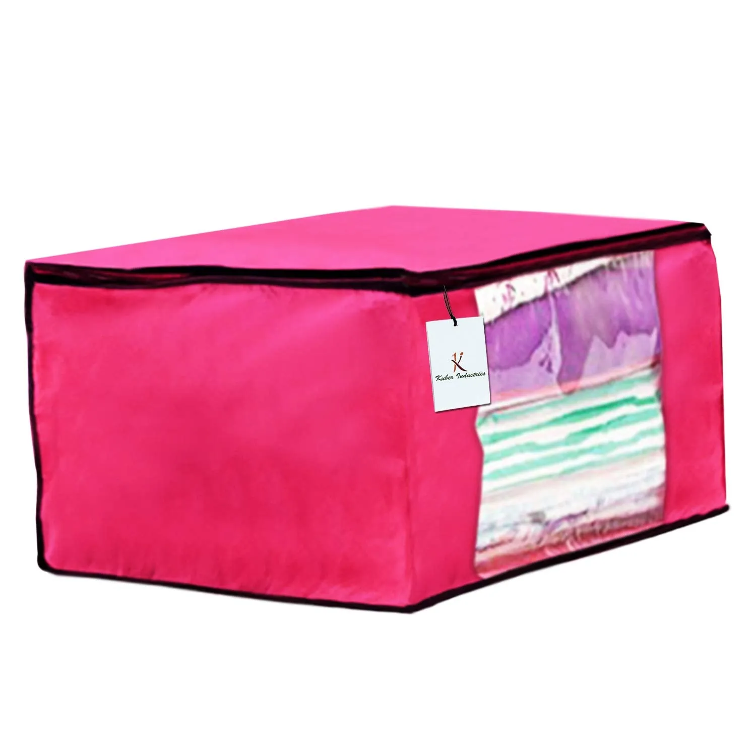 Kuber Industries 5 Piece Non Woven Fabric Saree Cover Set with Transparent Window, Extra Large, Pink-CTKTC23762