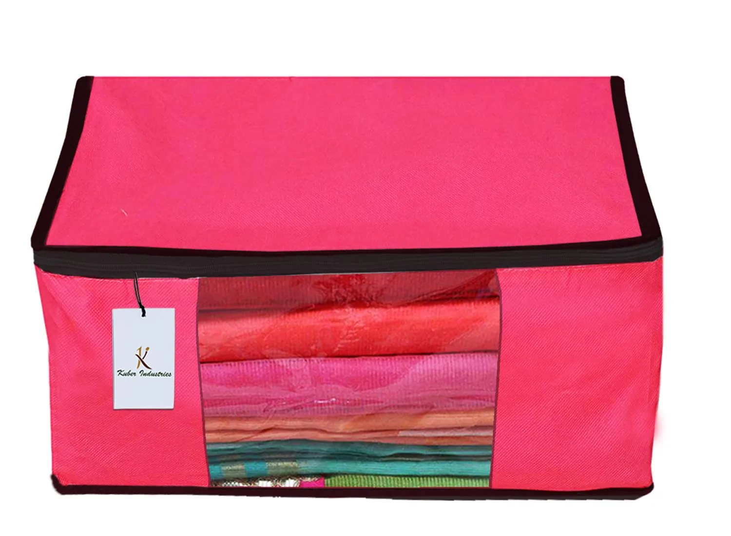 Kuber Industries 5 Piece Non Woven Fabric Saree Cover Set with Transparent Window, Extra Large, Pink-CTKTC23762