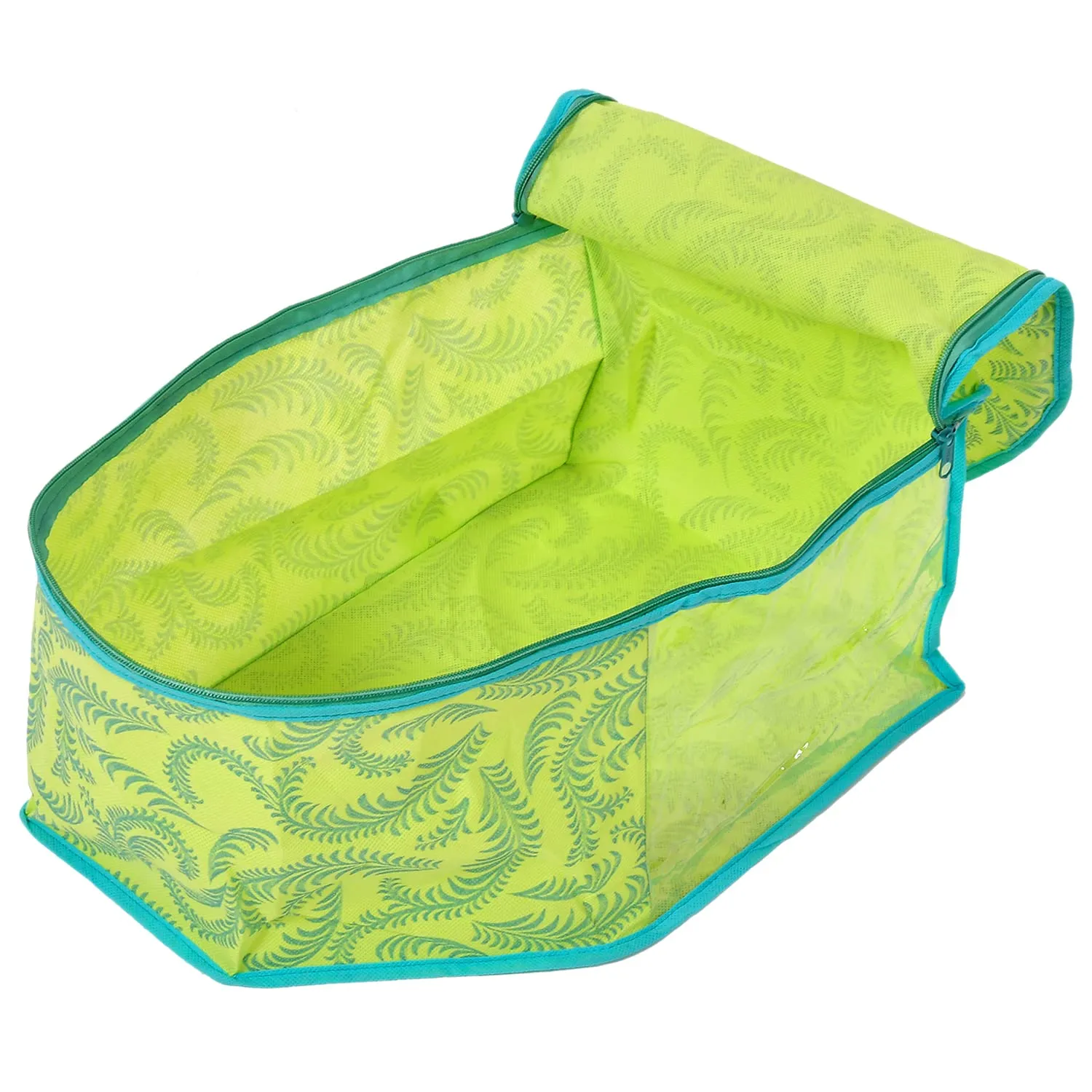 Kuber Industries Leaf Printed Non-Woven Blouse Cover Wardrobe Organiser Clothes Storage Bag With Front Window- Pack of 2 (Green)-44KM0528