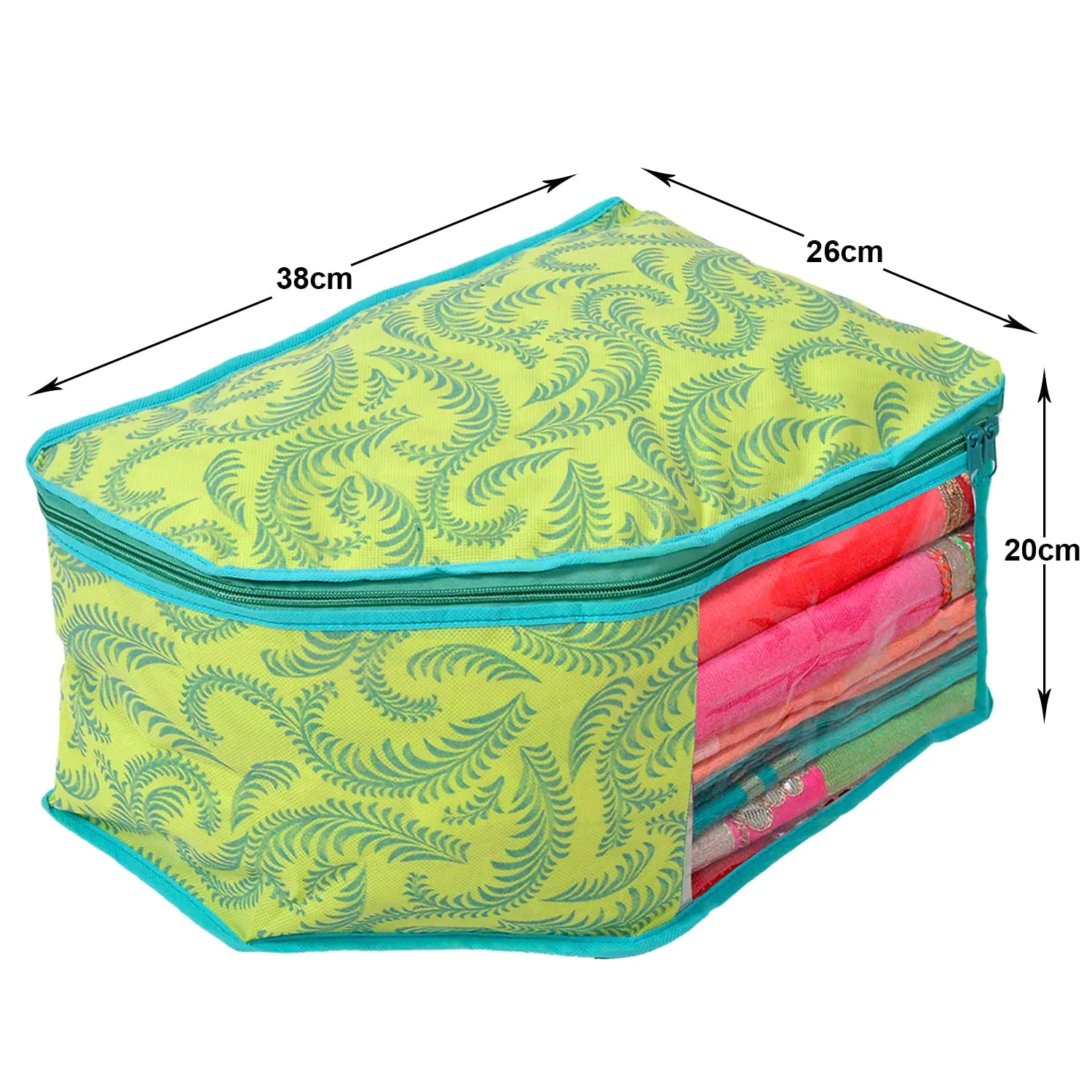 Kuber Industries Leaf Printed Non-Woven Blouse Cover Wardrobe Organiser Clothes Storage Bag With Front Window- Pack of 2 (Green)-44KM0528