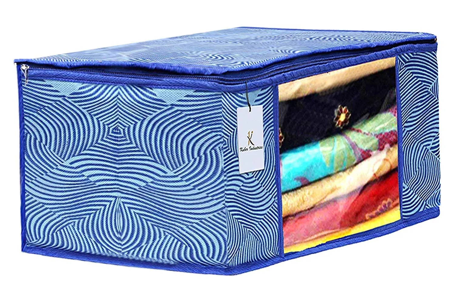 Kuber Industries Leheriya Printed 6 Piece Non Woven Saree Cover and 6 Pieces Underbed Storage Bag, Storage Organiser, Blanket Cover, Orange & Blue -CTKTC42458