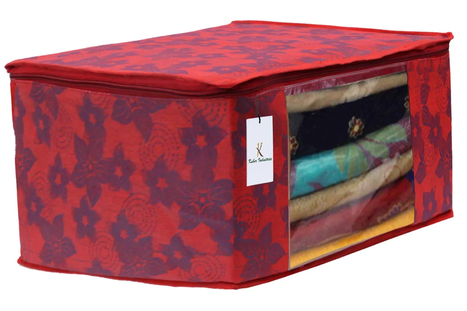 Kuber Industries Metalic Printed 4 Piece Non Woven Saree Cover and 4 Pieces Underbed Storage Bag, Storage Organiser, Blanket Cover, Red & Beige & Pink Purple & Brown -CTKTC42445