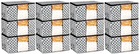 Kuber Industries Polka Dots Design Non Woven 12 Pieces Underbed Storage Bag, Cloth Organiser, Blanket Cover with Transparent Window (Black & White) -CTKTC38115