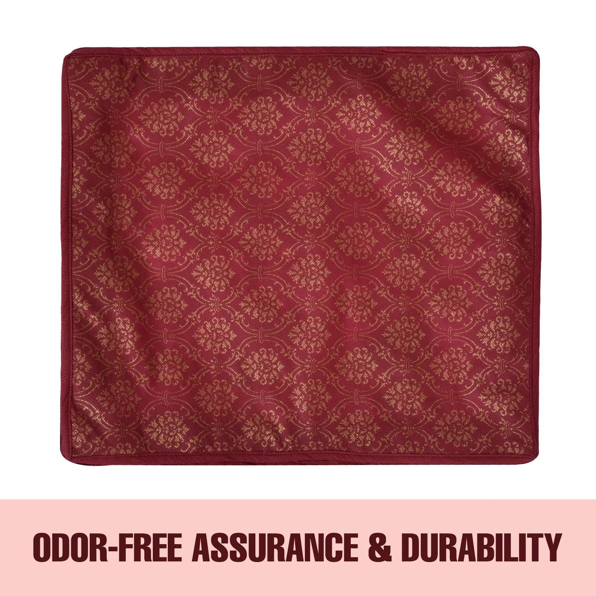 Kuber Industries Saree Storage Bag | Clothes Storage Bag | Wardrobe Storage Bag | Cloth Storage Organizer | Top Visible Window Saree Bag | Bow Golden Printed | 3 Inch | Pack of 3 | Maroon