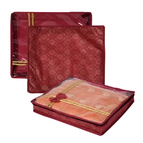 Kuber Industries Saree Storage Bag | Clothes Storage Bag | Wardrobe Storage Bag | Cloth Storage Organizer | Top Visible Window Saree Bag | Bow Golden Printed | 3 Inch | Pack of 3 | Maroon