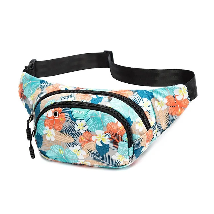 Ladies Sports Running Waist Bag Outdoor Leisure Cashier Wallet, Size: 10 inch(Flowers Gray)