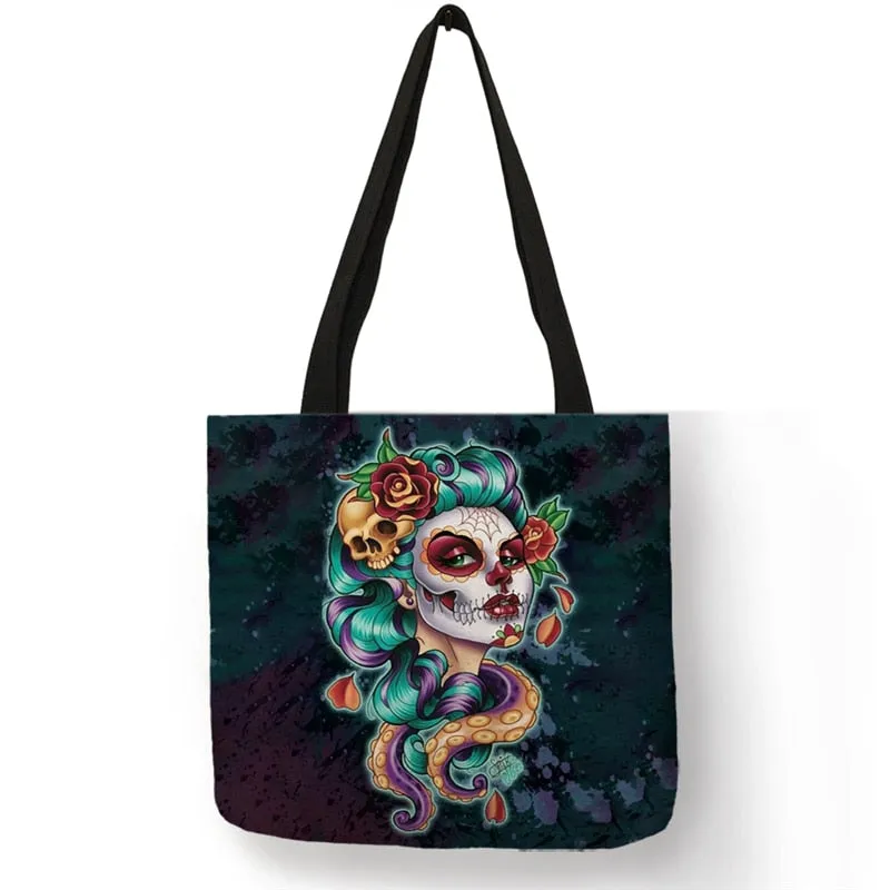 Large Capacity Canvas/Linen Shopping Bag with Unique Detailed Designs - Multipurpose