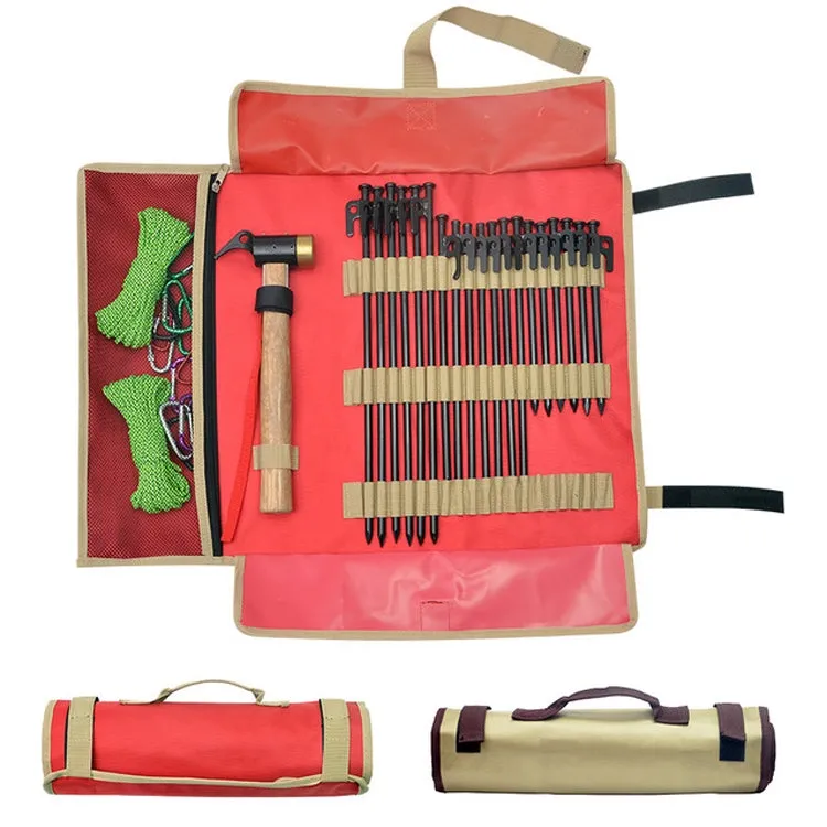 Large Outdoor Camping Ground Nail Storage Bag Tent Hammer Toolkit Bag(Red)