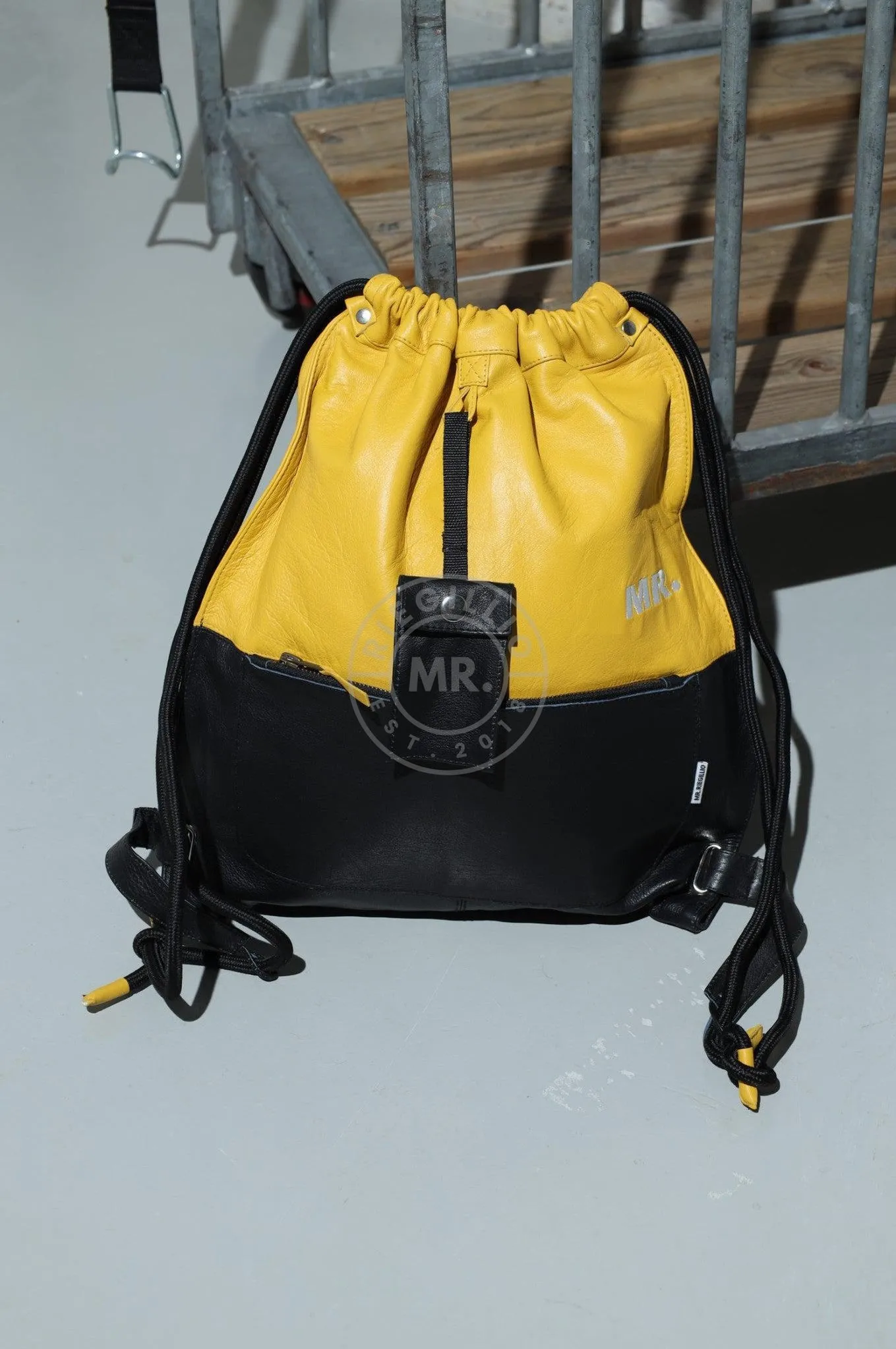 Leather Backpack Black - Yellow