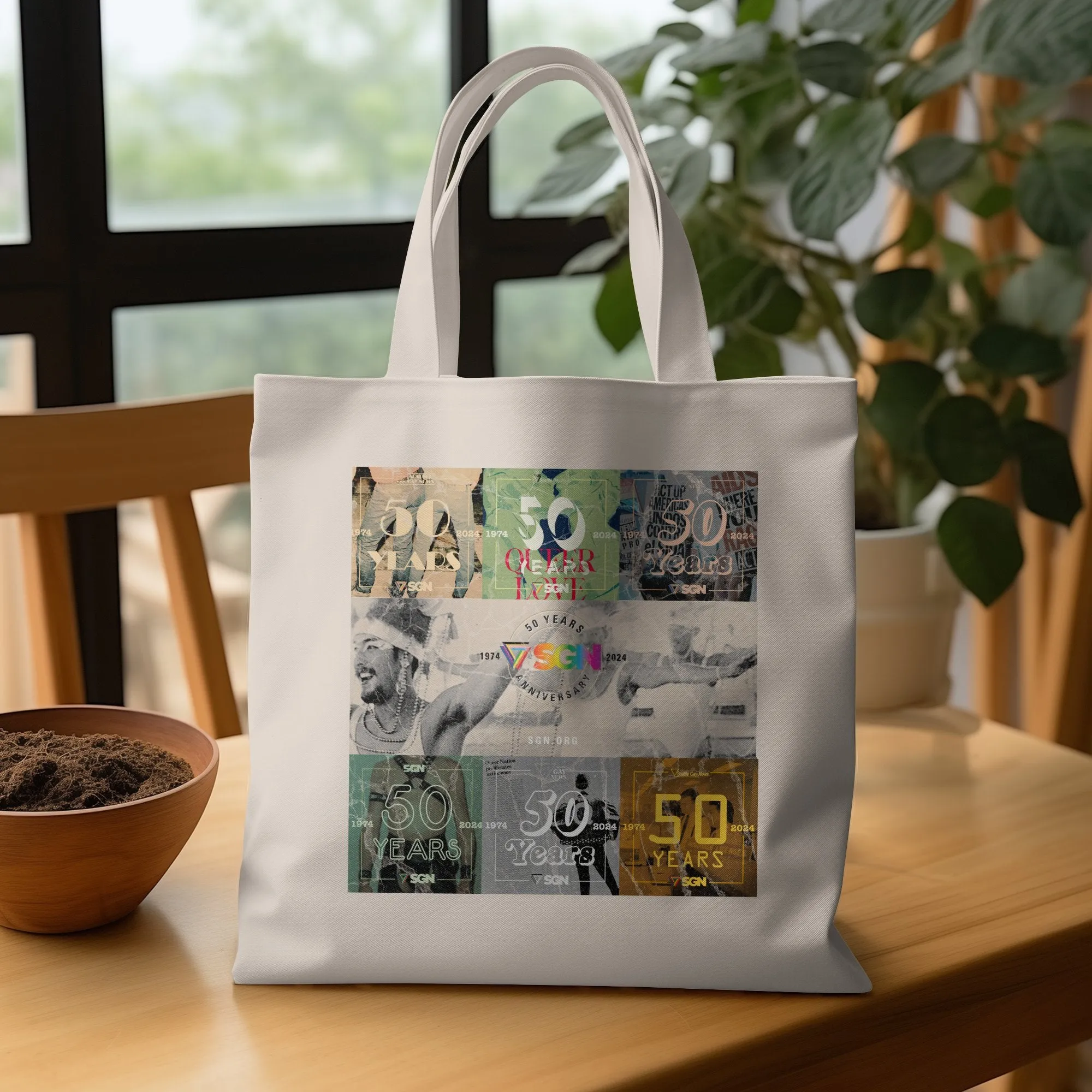 Limited Edition - Seattle Gay News 50 Years Collage, Book Tote Bag, Vintage Photos, SGN Eco Conscious Shopping Bag