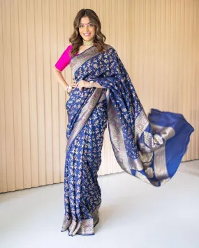 Lovely Blue Soft Banarasi Silk Saree With Beautiful Blouse Piece