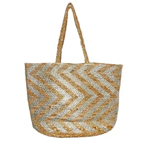 Luna Bag - Jute Tote Bag with Gold Chevron Accents