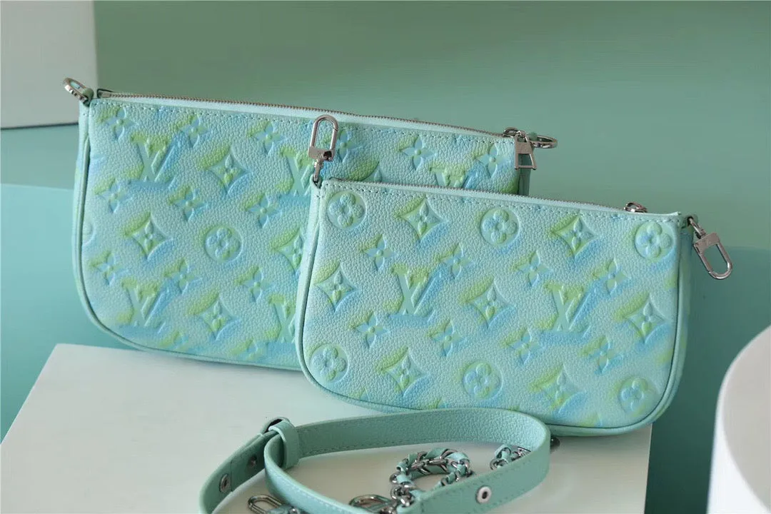 LV Multi Pochette Accessoires Monogram Empreinte Vert D&#8217;eau Green For Women, Women’s Handbags 9.4in/24cm LV M46180