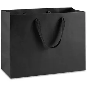 Manhattan Grosgrain Handle Shopping Bags-Black- 16.0 x 6.0 x 12.0