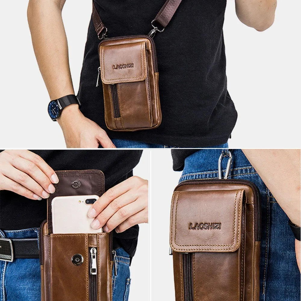 Men Genuine Leather Large Capacity Anti-theft Vintage 5.5 Inch Phone Bag Waist Crossbody Shoulder